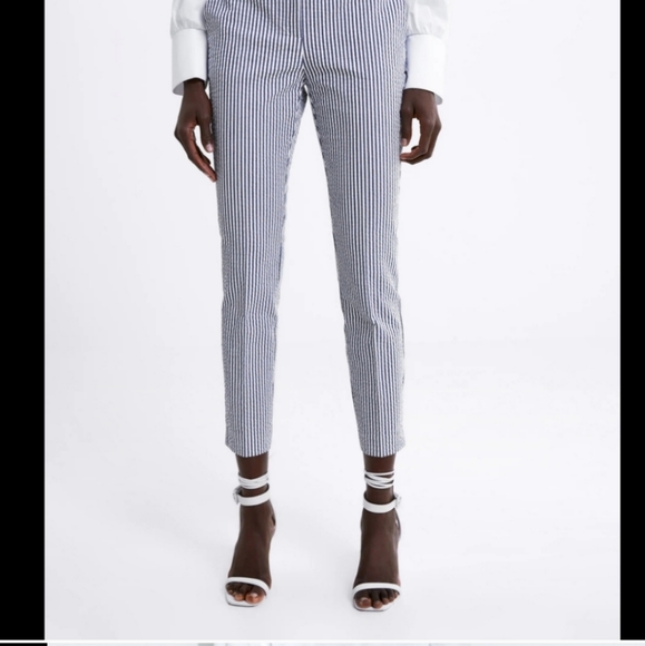 Zara Jogger Waist White and Navy Trousers xs - Picture 7 of 10